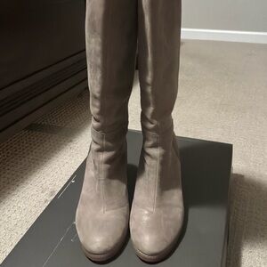 SoftWalk Taupe Leather Tall Boots Size 11W Wide Calf Comfort Heel